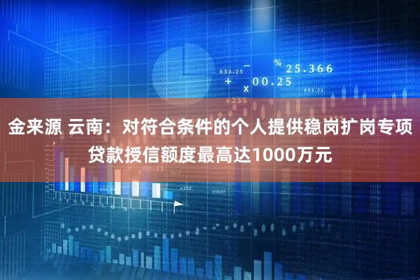 金来源 云南：对符合条件的个人提供稳岗扩岗专项贷款授信额度最高达1000万元